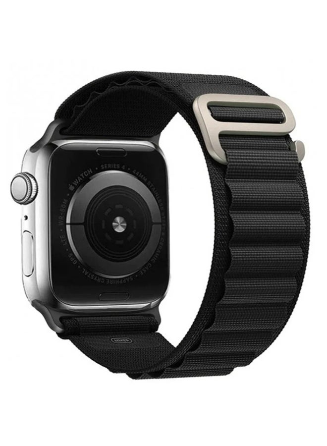 سوار من النايلون من الباين لوب متوافق مع ساعة ابل الترا 49 ملم 45 ملم 44 ملم 42 ملم، قابل للتعديل مع خطاف معدني على شكل حرف C لساعة اي ووتش الترا 2، سلسلة – مريح وقابل للتنفس للاستخدام اليومي والأنشطة الخارجية - أسود - Image 2